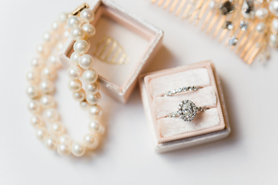 Wedding rings in blush ring box