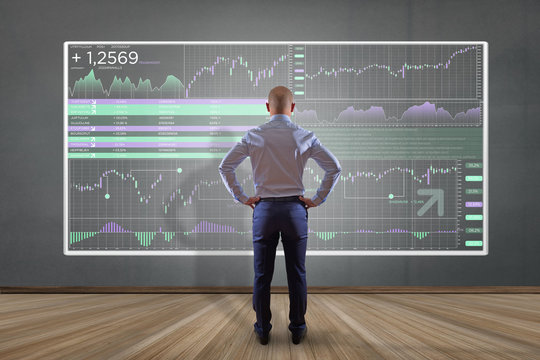 Stock exchange trading data information displayed on a futuristic interface
