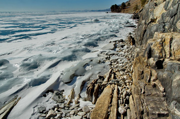 Russia. The Eastern Siberia. Amazing the transparency of the ice of lake Baikal due to the lack of snow and extreme cold in the winter.