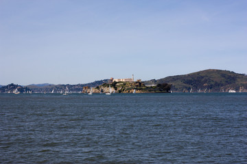 Fototapeta na wymiar Alcatraz view from San Francisco with boats