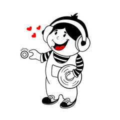cartoon boy audio headphones , vector illustration