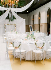 wedding dining tables with pastel flowers