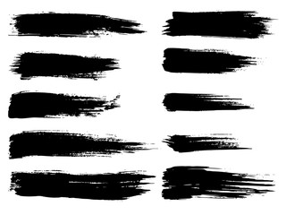 Vector collection of artistic grungy black paint hand made creative brush stroke set isolated on white background. A group of abstract grunge sketches for design education or graphic art decoration