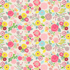 Fototapeta na wymiar Hand drawn flower pattern spring time colorful vector illustration