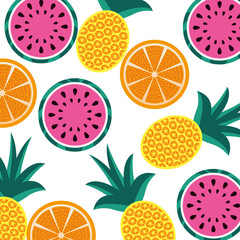 orange pineapple and watermelon fruit seamless pattern vector illustration