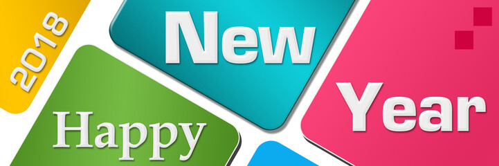 Happy New Year Colorful Rounded Squares Horizontal 