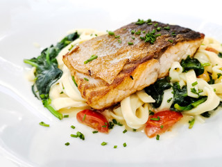 Grilled Salmon with fresh lettuce and mash potatoes