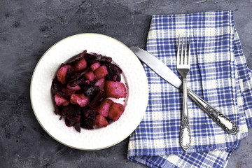 arabic food beetroot and potato on white plate