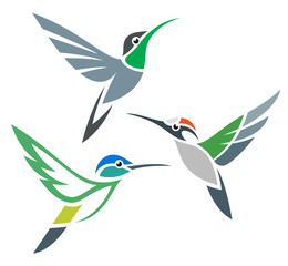 Stylized Birds - Hummingbirds in flight