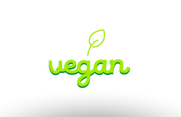 vegan word concept with green leaf logo icon company design