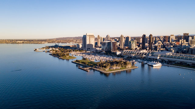 Drone view of San Diego from the bay