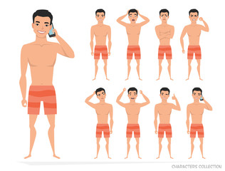 Asian man set of poses and emotions