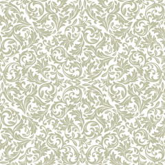 Wallpaper in the style of Baroque. A seamless vector background. Gray and white texture. Floral ornament. Graphic vector pattern