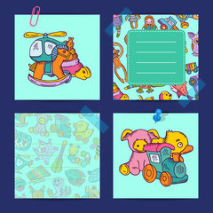 Vector notes set with children toys illustration