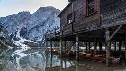 autumn view of the Braies Lake