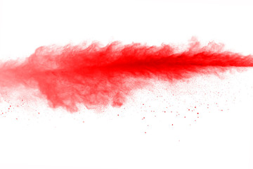 abstract powder splatted background. Red powder explosion on black background. Colored cloud....