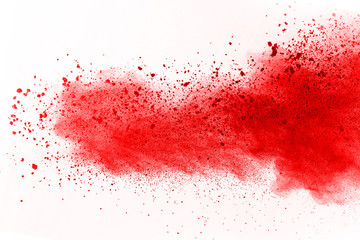 abstract powder splatted background. Red powder explosion on black background. Colored cloud....