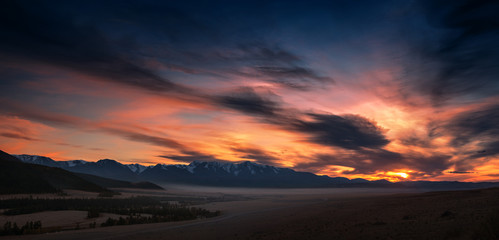 View Chuya ridge Altai on sunrise, Western Siberia, Altai