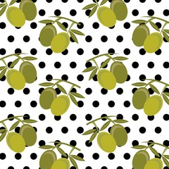 fresh fruit olives leaves and polka dots seamless pattern