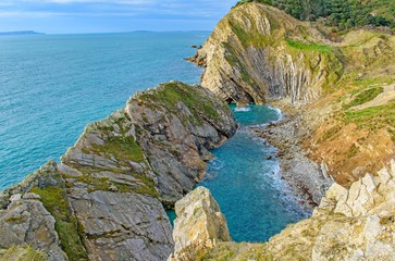 Fototapeta na wymiar A beautiful view along the cliff at Lulworth Cove in december 2017