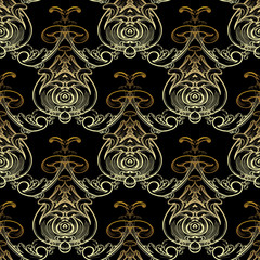 Baroque black gold seamless pattern. Vector floral background. Damask ornaments.