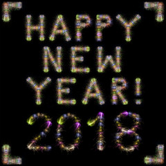 Happy New Year 2018 colorful sparkling fireworks square black sky XXXL