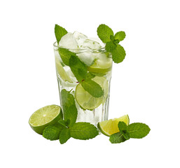 Close up one big glass of mojito isolated on white