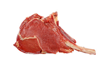 Close up one raw beef steak isolated on white