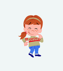White girl with sweater with funny expression. 