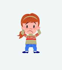 White girl with sweater, surprised.