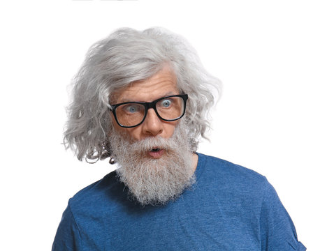 Mature Man With Grey Hair On White Background