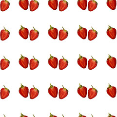 Seamless texture: two halves of a fresh ripe strawberry isolated on a white background