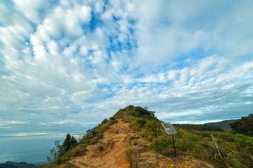 Fototapeta na wymiar Mountains Landscape. Hills skyline Worlds End in Horton Plains National Park Sri Lanka.