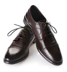 Elegant leather men's shoes on white background