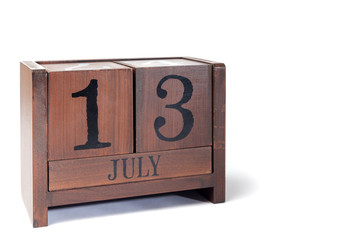 Wooden Perpetual Calendar set to July 13th