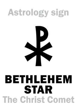 Astrology Alphabet: BETHLEHEM STAR ('The Christ Comet'), hypothetical comet observed in the Ancient East at the beginning of the first Millennium A.D. — Hieroglyphics character sign (single symbol).