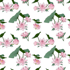 Vector seamless pattern lotus flowers and leaves