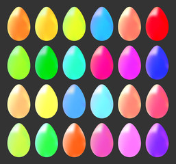 Fototapeta na wymiar Set of different color eggs. Big collection of easter symbols isolated on black.
