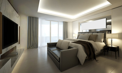 The 3d rendering inteiror design of modern luxury bedroom 