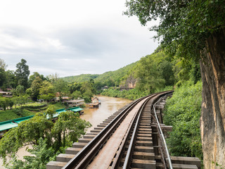 Fototapeta na wymiar Landscape of Death Railway bridge over the Kwai Noi river at Tham Kasae station in Kanchanaburi - Thailand.