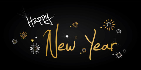 Happy New Year - vector background horizontal banner with fireworks ( christmas , holiday , eve )