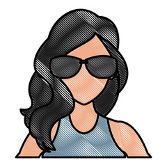 Woman face with sunglasses icon vector illustration graphic design