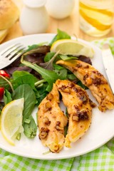 Healthy chicken breasts in honey and soy glaze with garlic