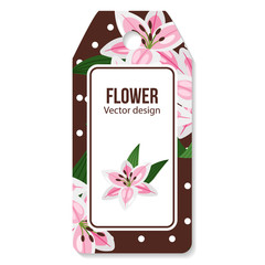 Lilies flower on brown pattern tags