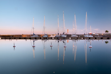 Sailing boats on the sunset