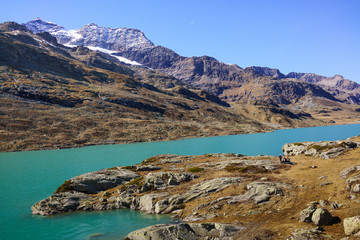 Naklejka premium Landscape from the window of Bernina express.