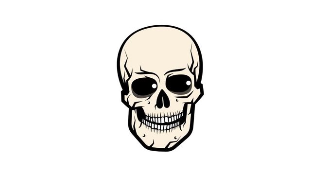 Cartoon funny skull moving jaw and pupils in different directions - like clock ticking. Looped animation with alpha channel.