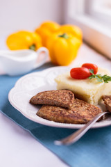 Meat pancakes with mashed potatoes