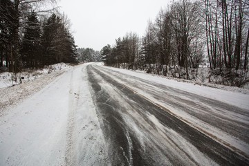 Winter rural route, the snow road.
