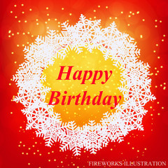 Happy birthday greeting card. New year template. Brightly Colorful illustration. Red illustration of Snowflakes. Snowflakes background for birthday. Merry christmas illustration.